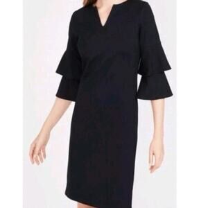 J. McLaughlin letty dress black tiered bell sleeve v neck women's size xs